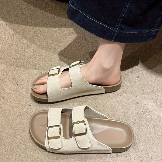 Stylish Suede Adjustable Buckle Beach Slides | FOR HER