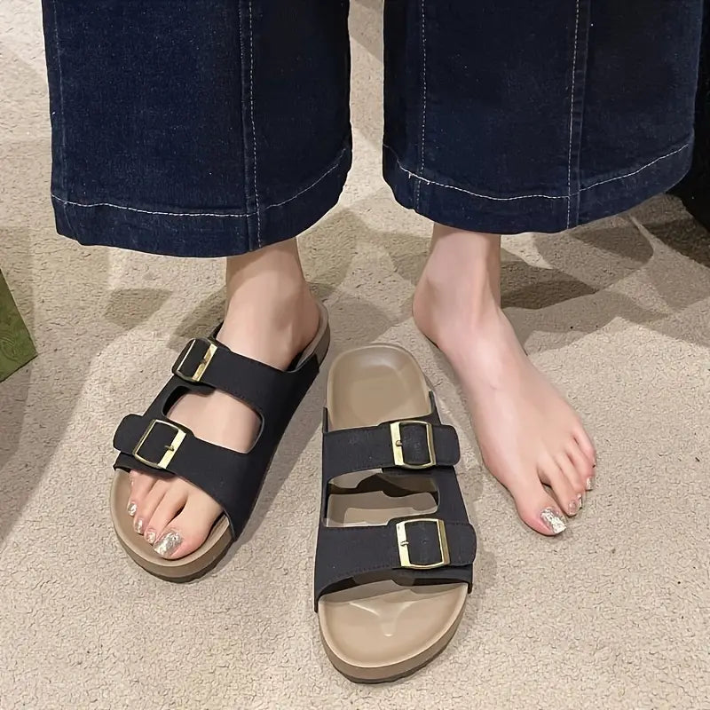 Stylish Suede Adjustable Buckle Beach Slides | FOR HER